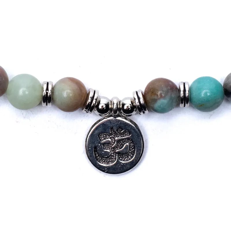 Mala Amazonite elastic with Ohm sign