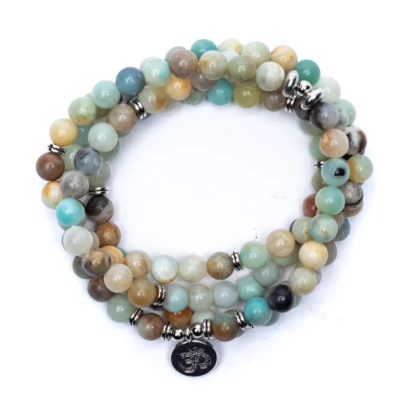 Mala Amazonite elastic with Ohm sign