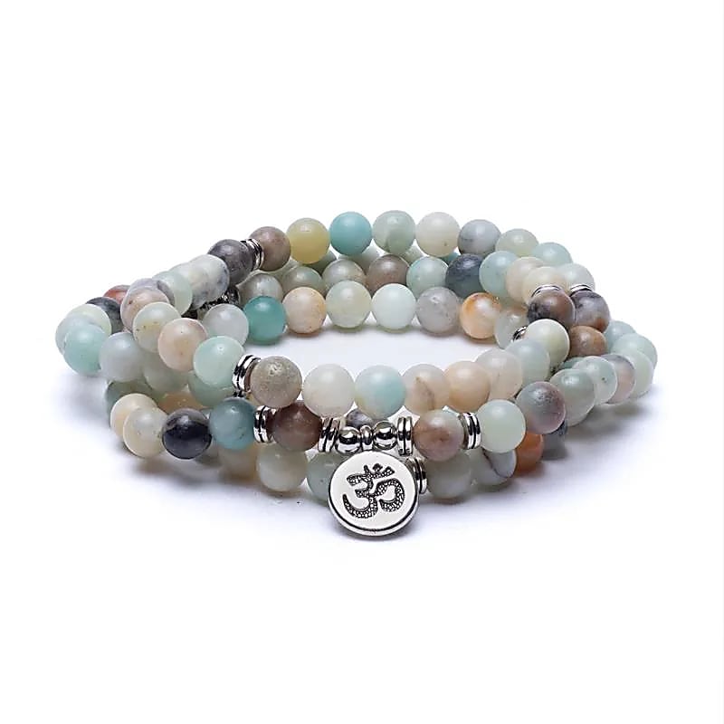 Mala Amazonite elastic with Ohm sign