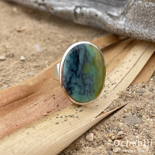 Agate silver ring size 55