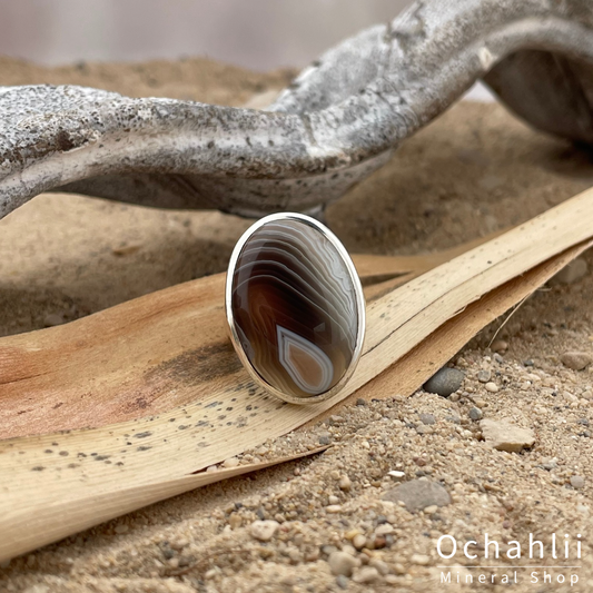 Agate silver ring size 55