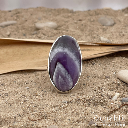 Amethyst Chevron Silberring Größe 62+