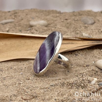 Amethyst Chevron Silberring Größe 62+