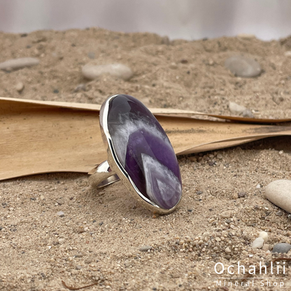 Amethyst Chevron Silberring Größe 62+