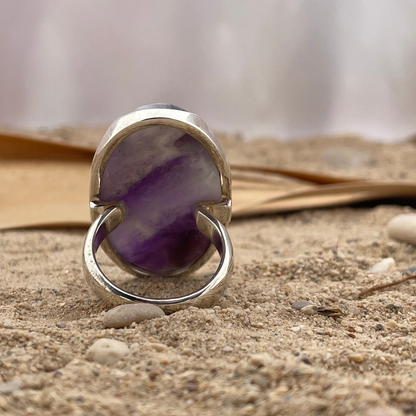 Amethyst Chevron Silberring Größe 62+