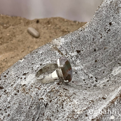 Bague en argent Aquaphrase (Calcédoine) taille 52