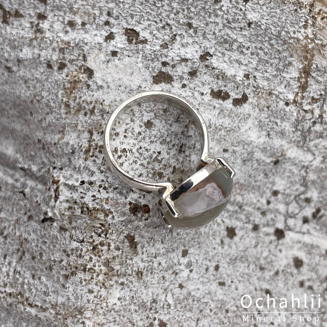 Bague en argent Aquaphrase (Calcédoine) taille 52