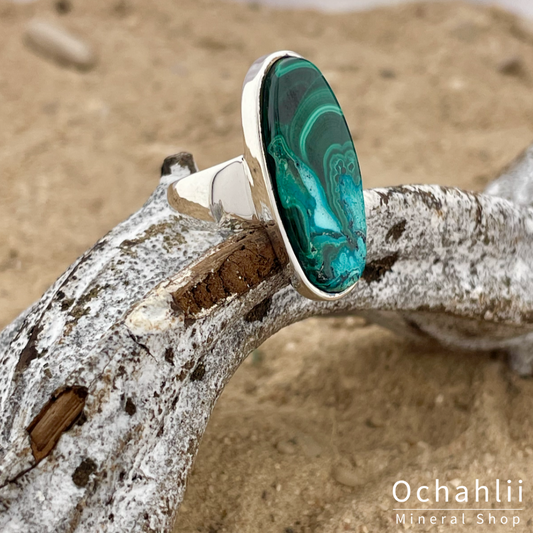 Malachiet-Chrysocolla zilveren ring maat 53