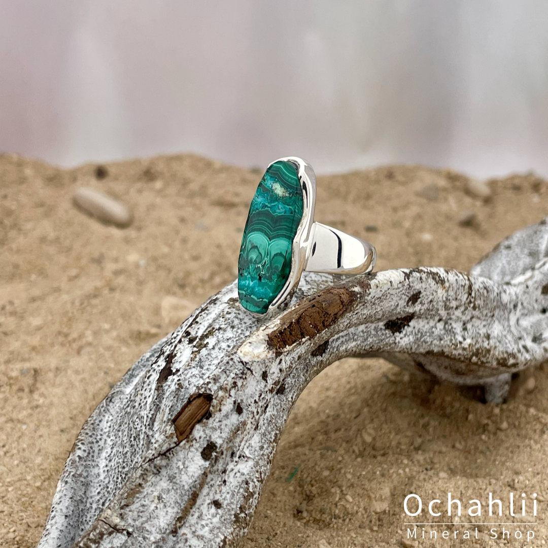 Malachite-Chrysocolla silver ring size 57 