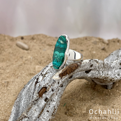 Malachite-Chrysocolla silver ring size 57 