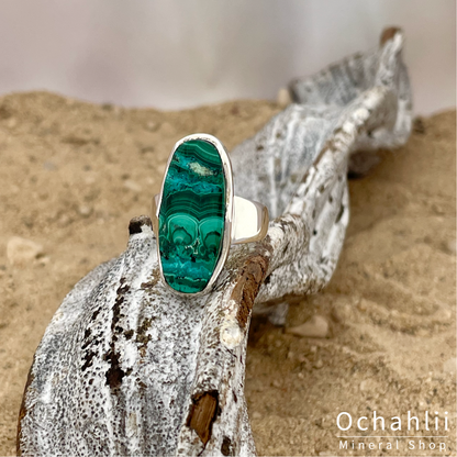 Malachite-Chrysocolla silver ring size 57 