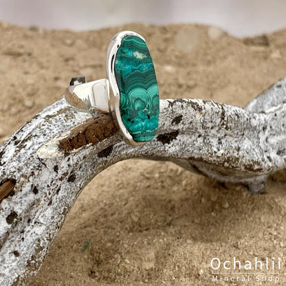 Malachite-Chrysocolla silver ring size 57 