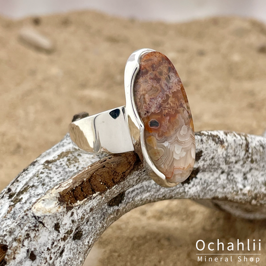 Crazy Lace Agate silver ring size 58 