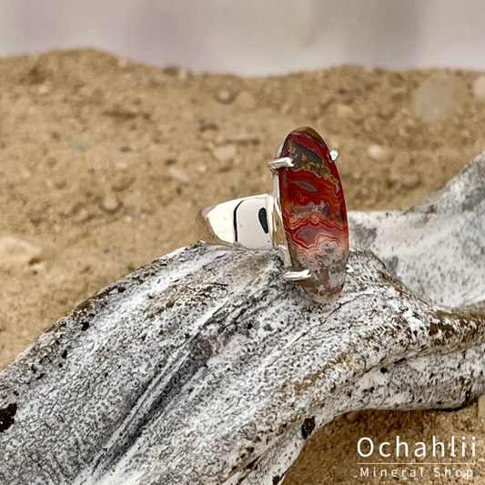 Crazy Lace Agate silver ring size 52 