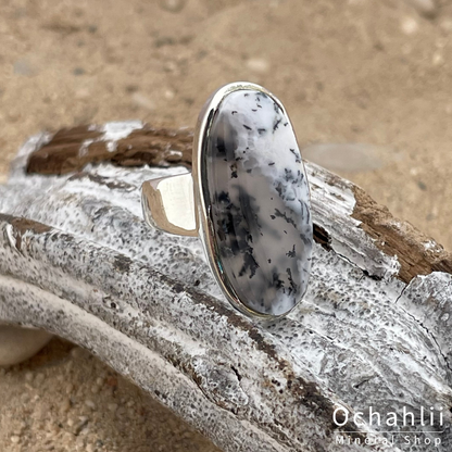 Dendrite opal silver ring size 54 