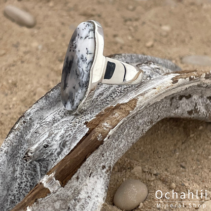 Dendrite opal silver ring size 54 