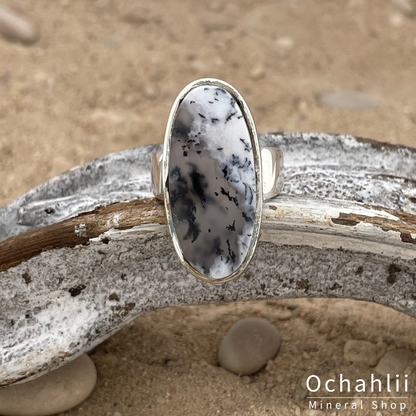 Dendrite opal silver ring size 54 