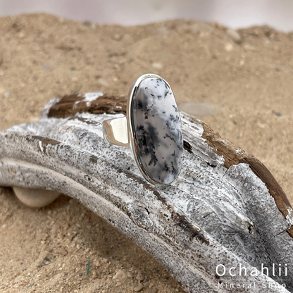 Dendrite opal silver ring size 54 