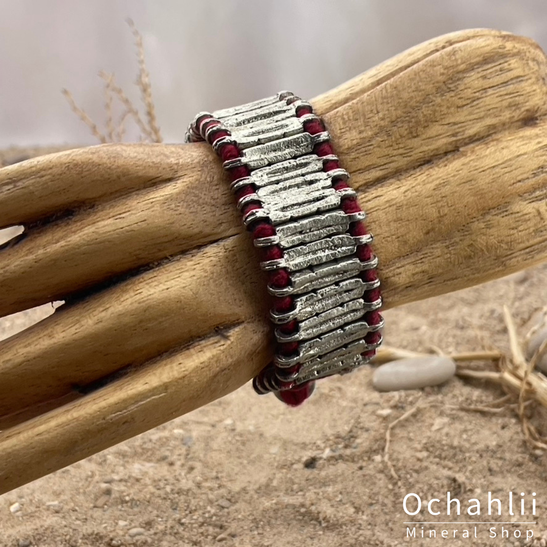 Etnische armband zilverkleurig/bordeaux