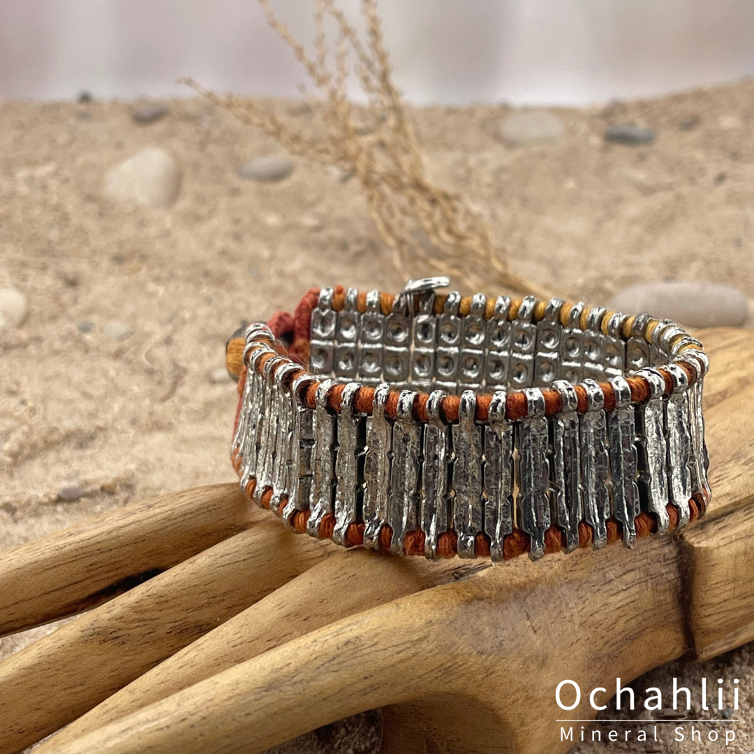 Bracelet ethnique couleur argent/orange