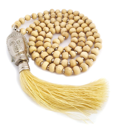 Collier perles beiges avec Bouddha