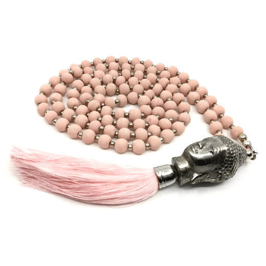 Collier perles roses avec Bouddha