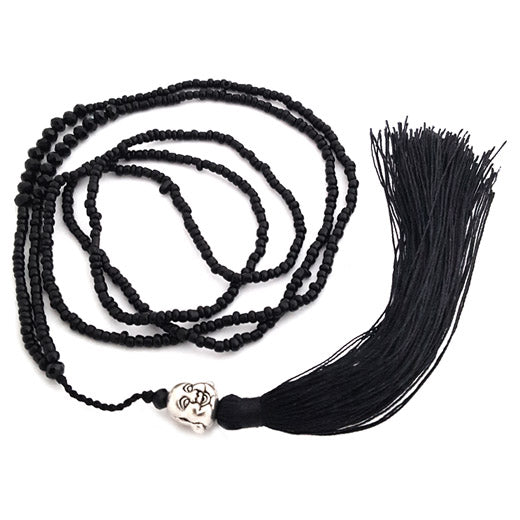 Collier de perles noires avec Bouddha rieur