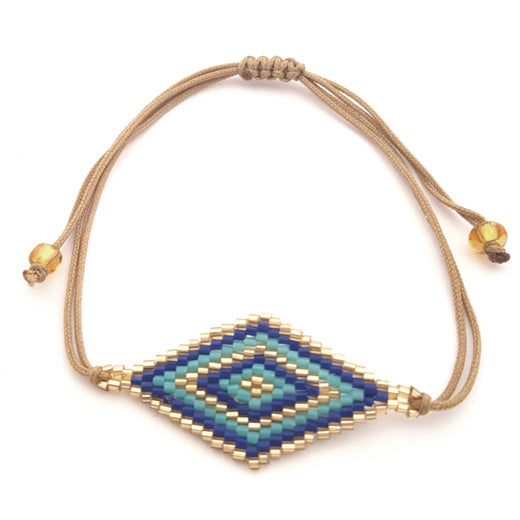 Bracelet Japanese beads Beige/blue/gold colored