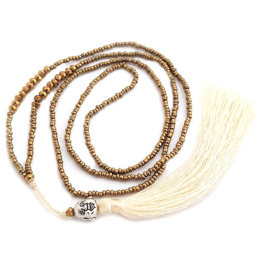 Collier perles dorées avec Bouddha