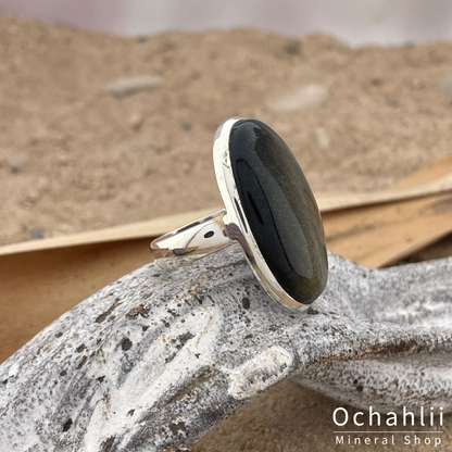 Obsidian Gold Silberring Größe 55+