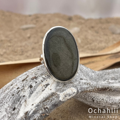 Obsidian Gold Silberring Größe 55+