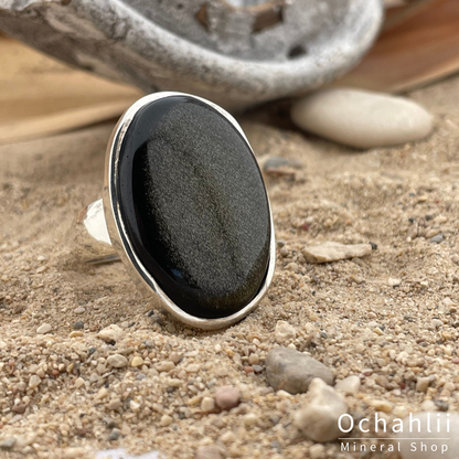 Obsidiaan goud zilveren ring maat 61