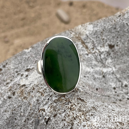 Jade zilveren ring maat 54