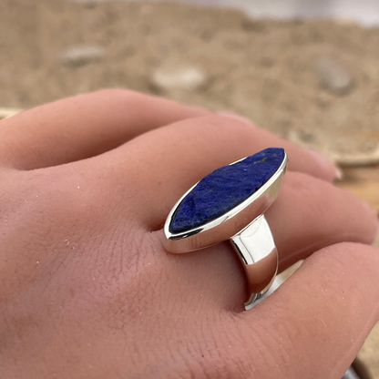 Lapis Lazuli ruw zilveren ring maat 53