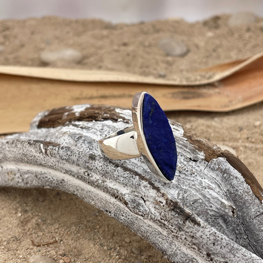 Lapis Lazuli ruw zilveren ring maat 53