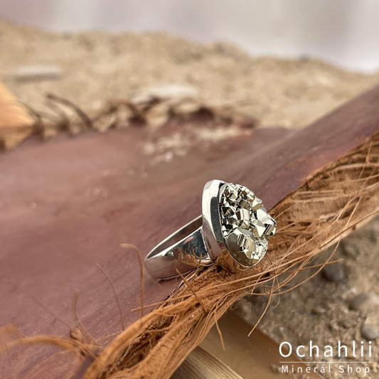 Pyrite silver ring size 54