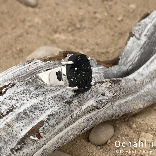 Pyrite on Slate silver ring size 53