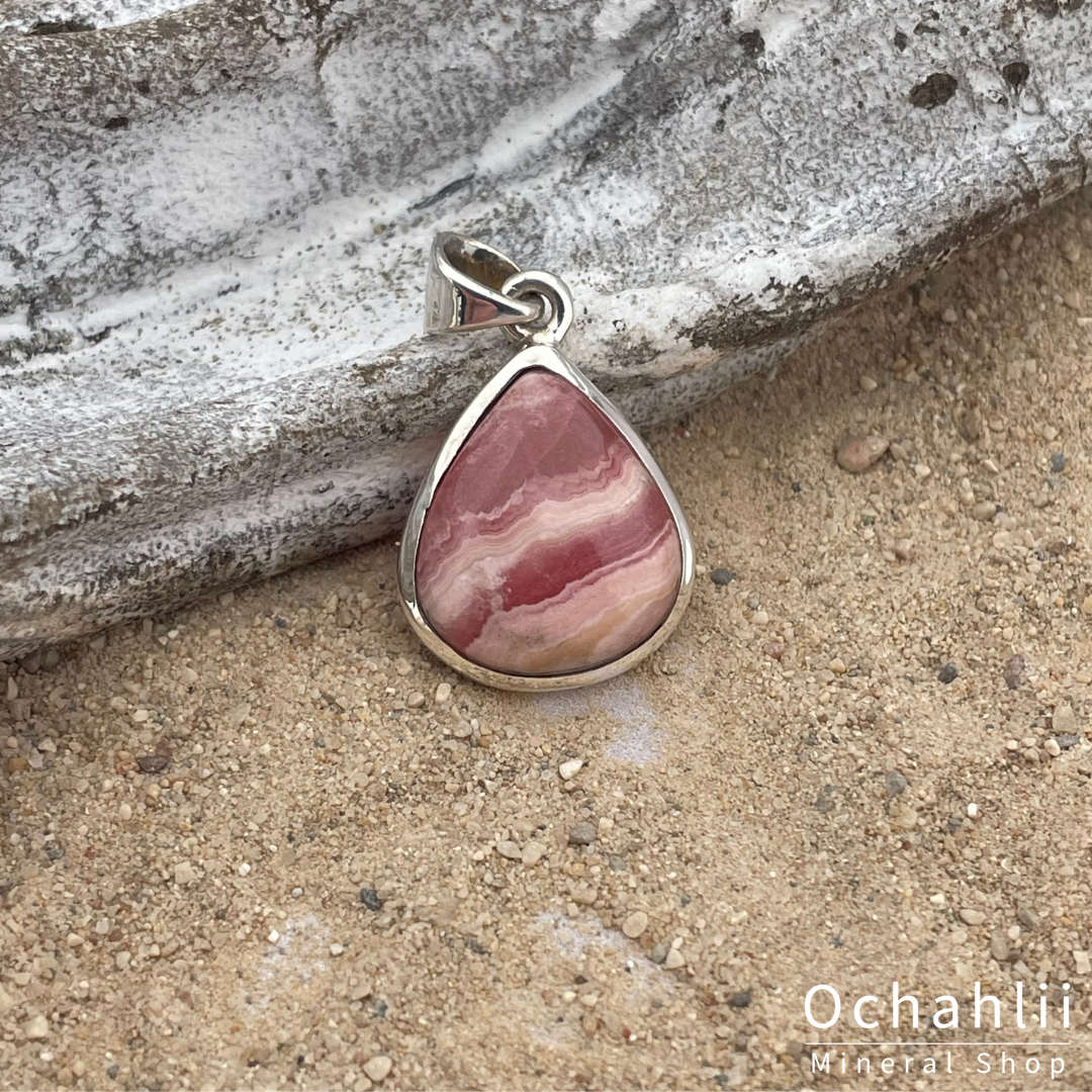 Rhodochrosite silver pendant