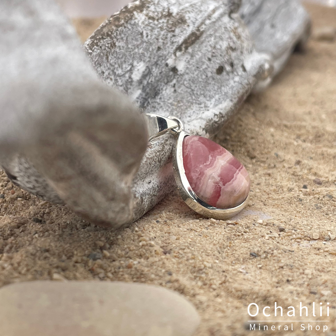 Rhodochrosite silver pendant