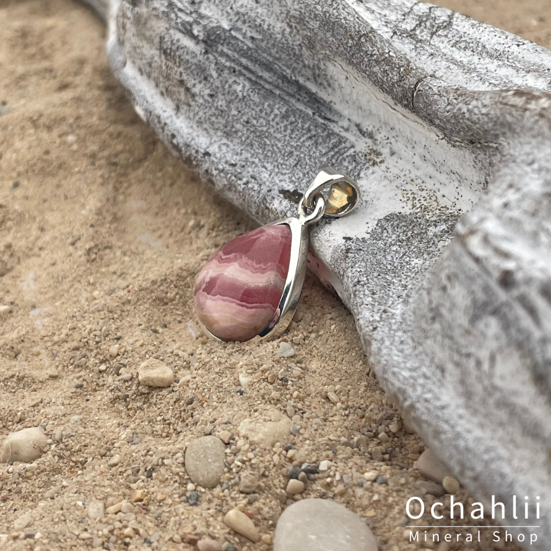 Rhodochrosite silver pendant