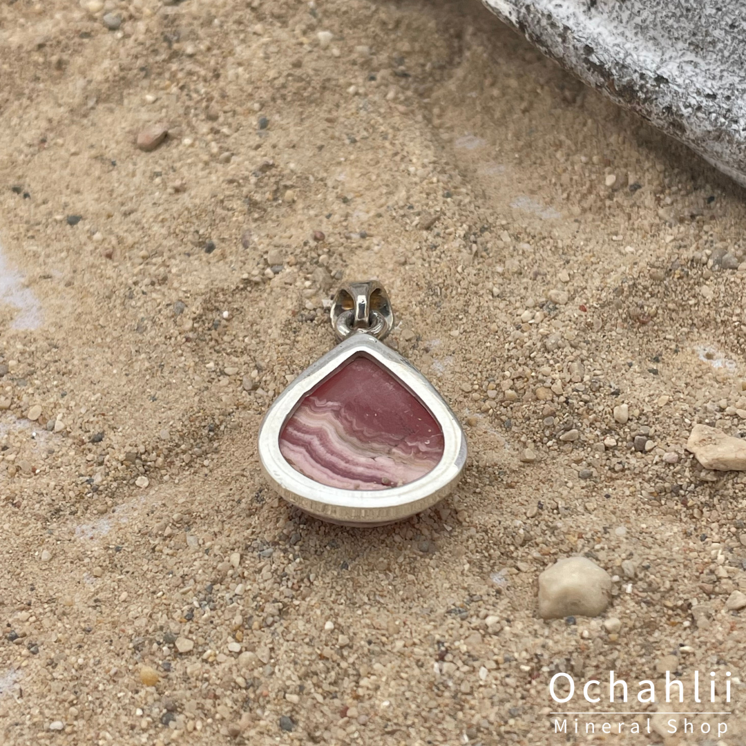 Rhodochrosite silver pendant