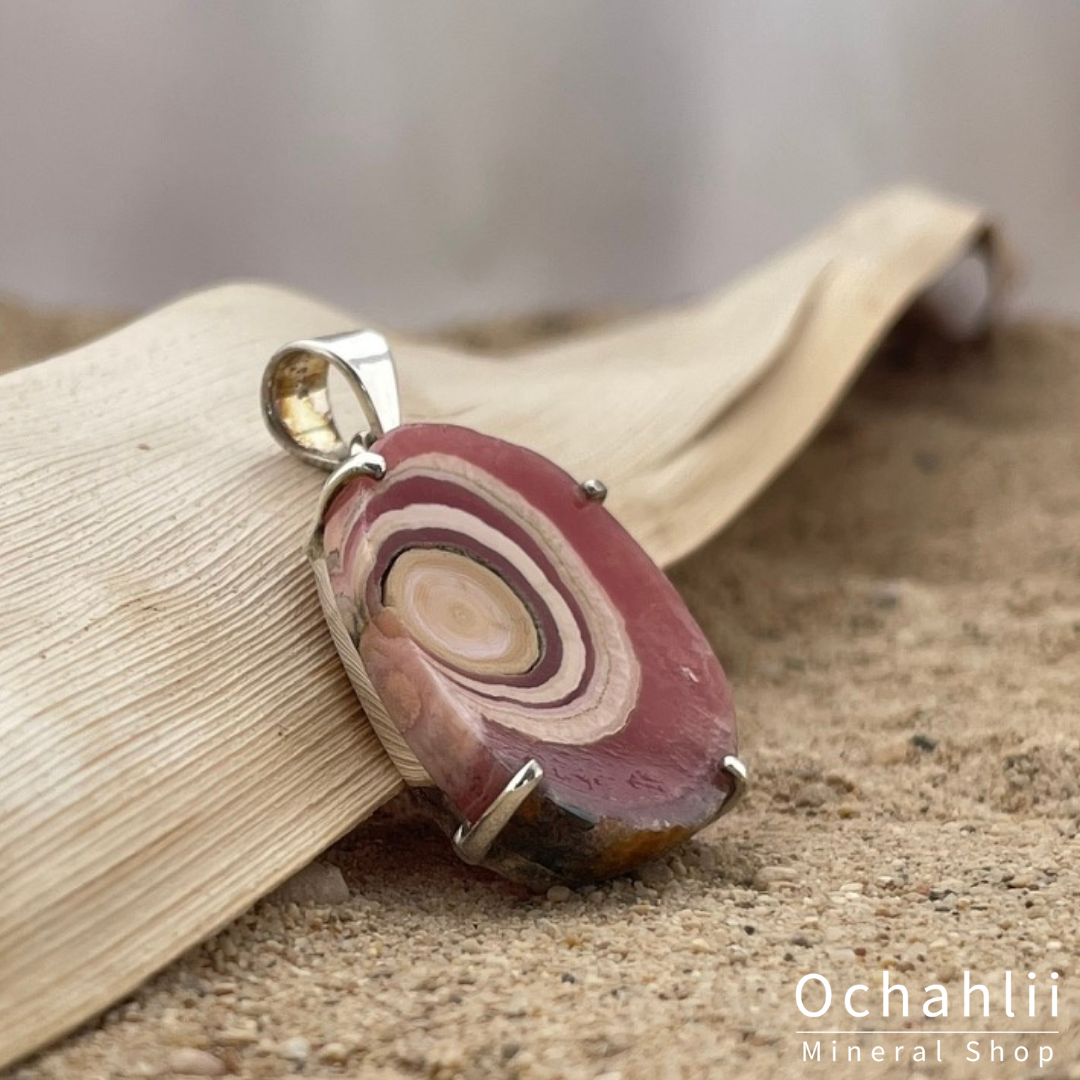 Rhodochrosite silver pendant