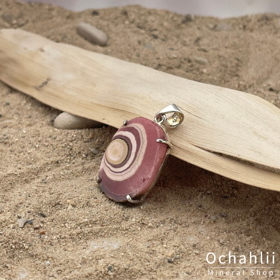 Rhodochrosite silver pendant