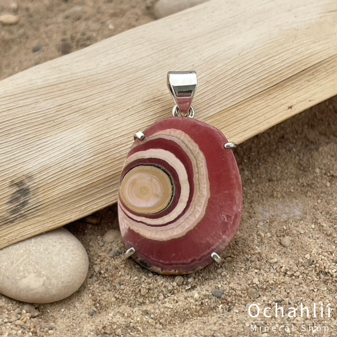 Rhodochrosite silver pendant