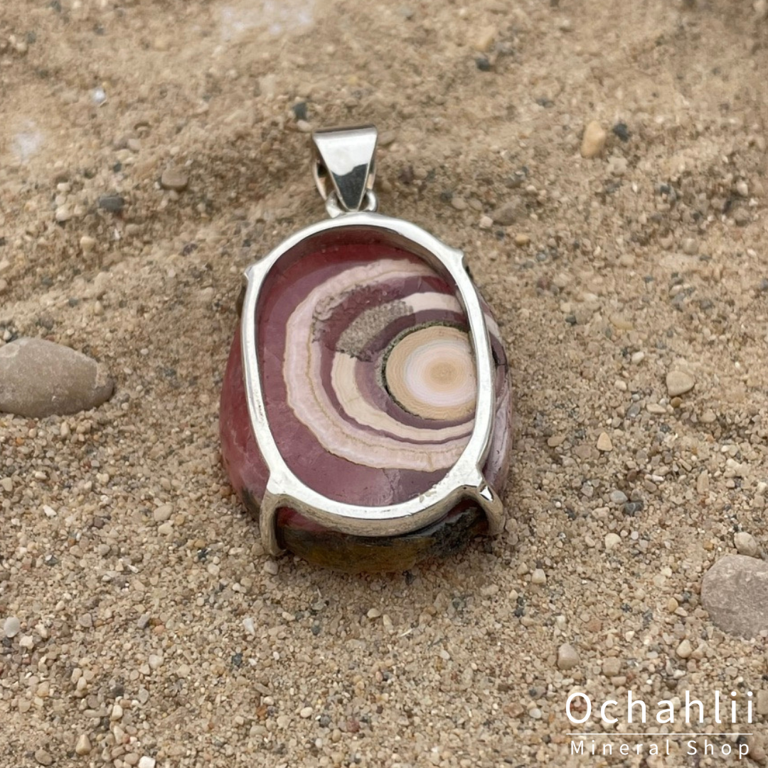 Rhodochrosite silver pendant