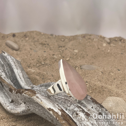 Bague en argent quartz rose taille 61