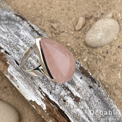 Bague en argent quartz rose taille 61