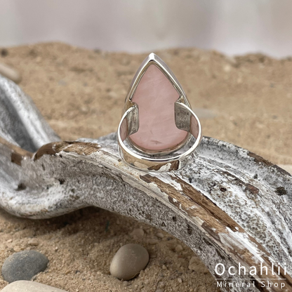 Bague en argent quartz rose taille 61