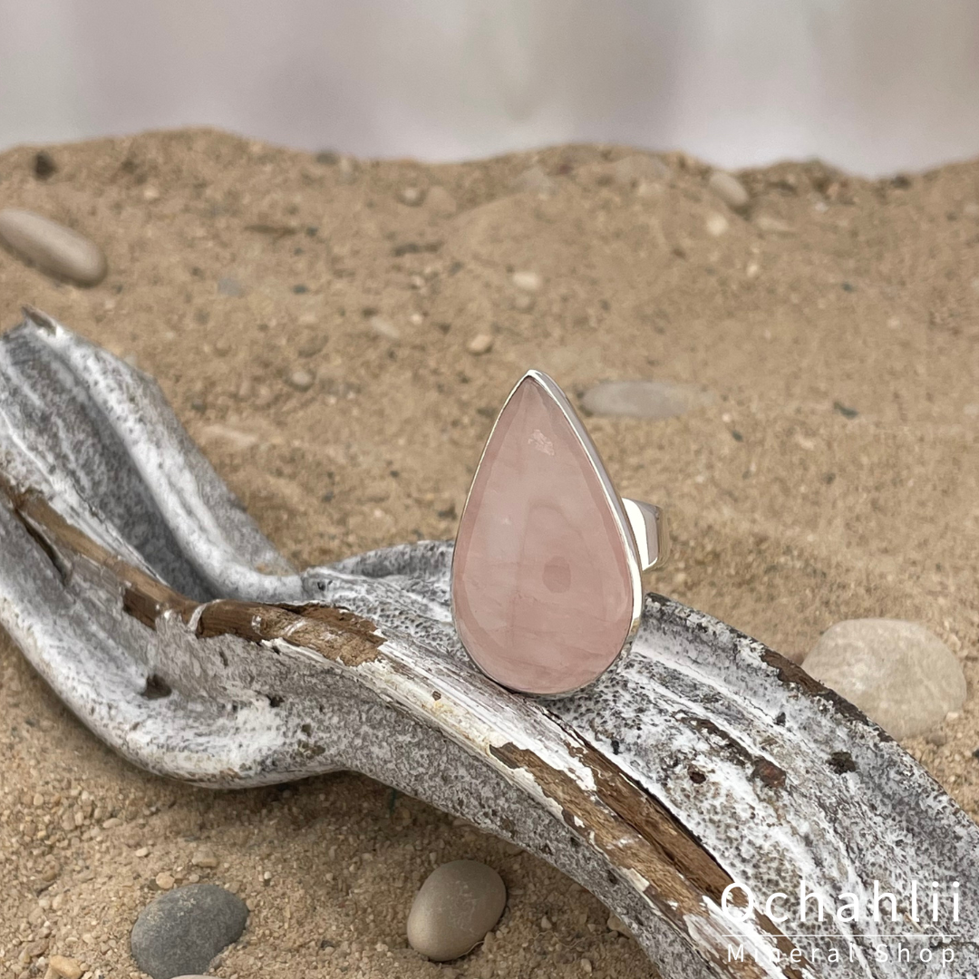 Bague en argent quartz rose taille 61