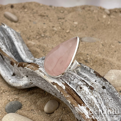 Bague en argent quartz rose taille 61